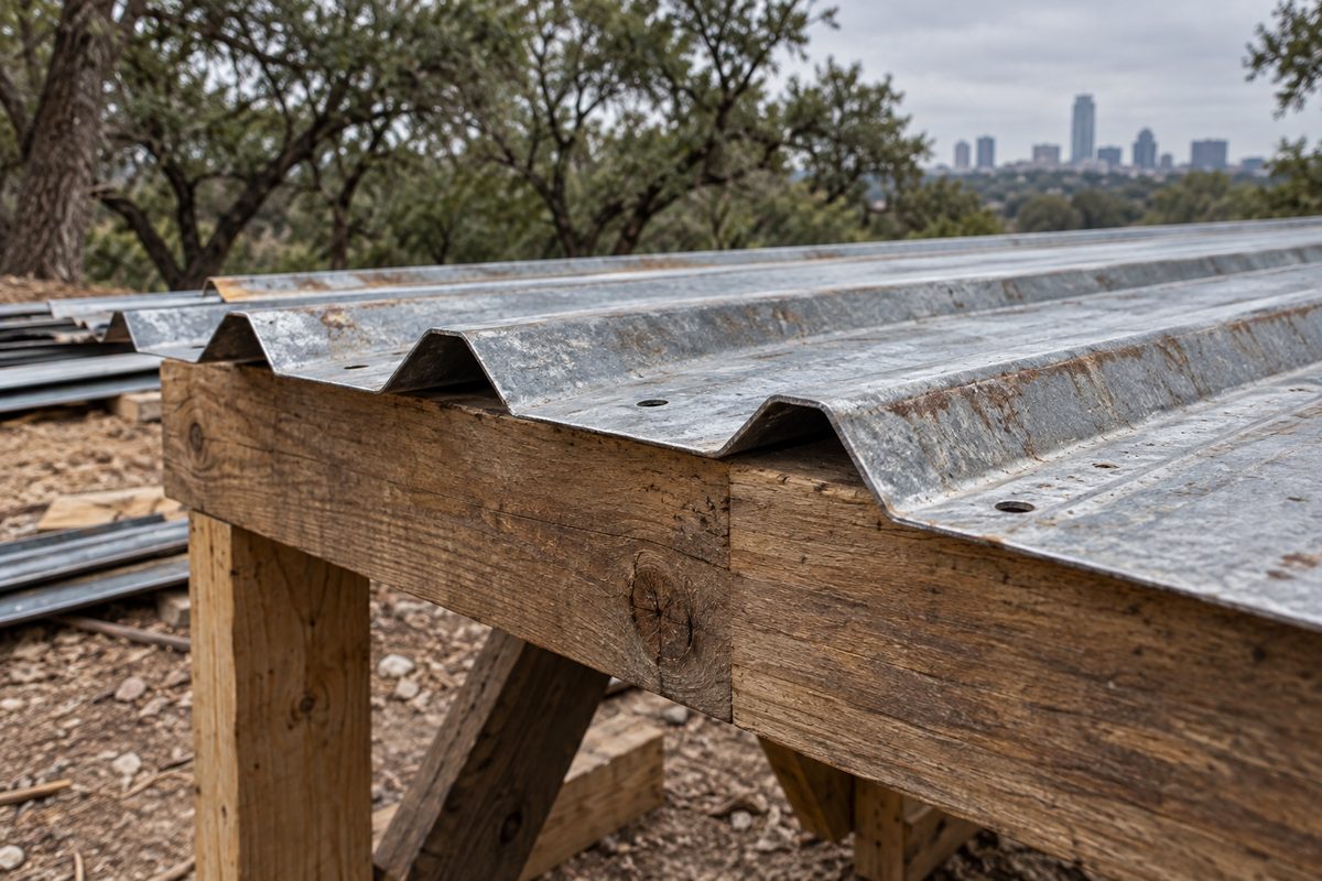 Corrugated roof profile meeting an exposed support